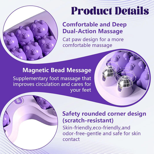Portable Double Foot Massage Roller for Plantar Fasciitis Relief, Dual Acupressure Therapy for Pain & Stress Relief, Reflexology Tool for Improved Circulation at Home or Office (Purple)