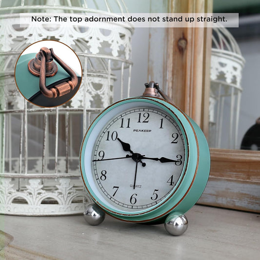 Peakeep 4" Small Battery Operated Analog Alarm Clock, Antique Retro Style