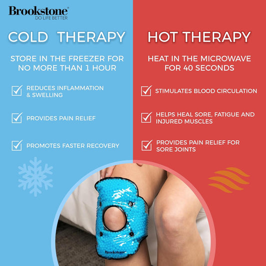 Brookstone Knee Ice Pack Wrap with Silica Beads - Hot & Cold Therapy for Pain Relief - Reusable Ice Packs for Knees for Swelling, Injuries & Post-Surgery Recovery, Ideal Mothers Day Gift, Azure Blue