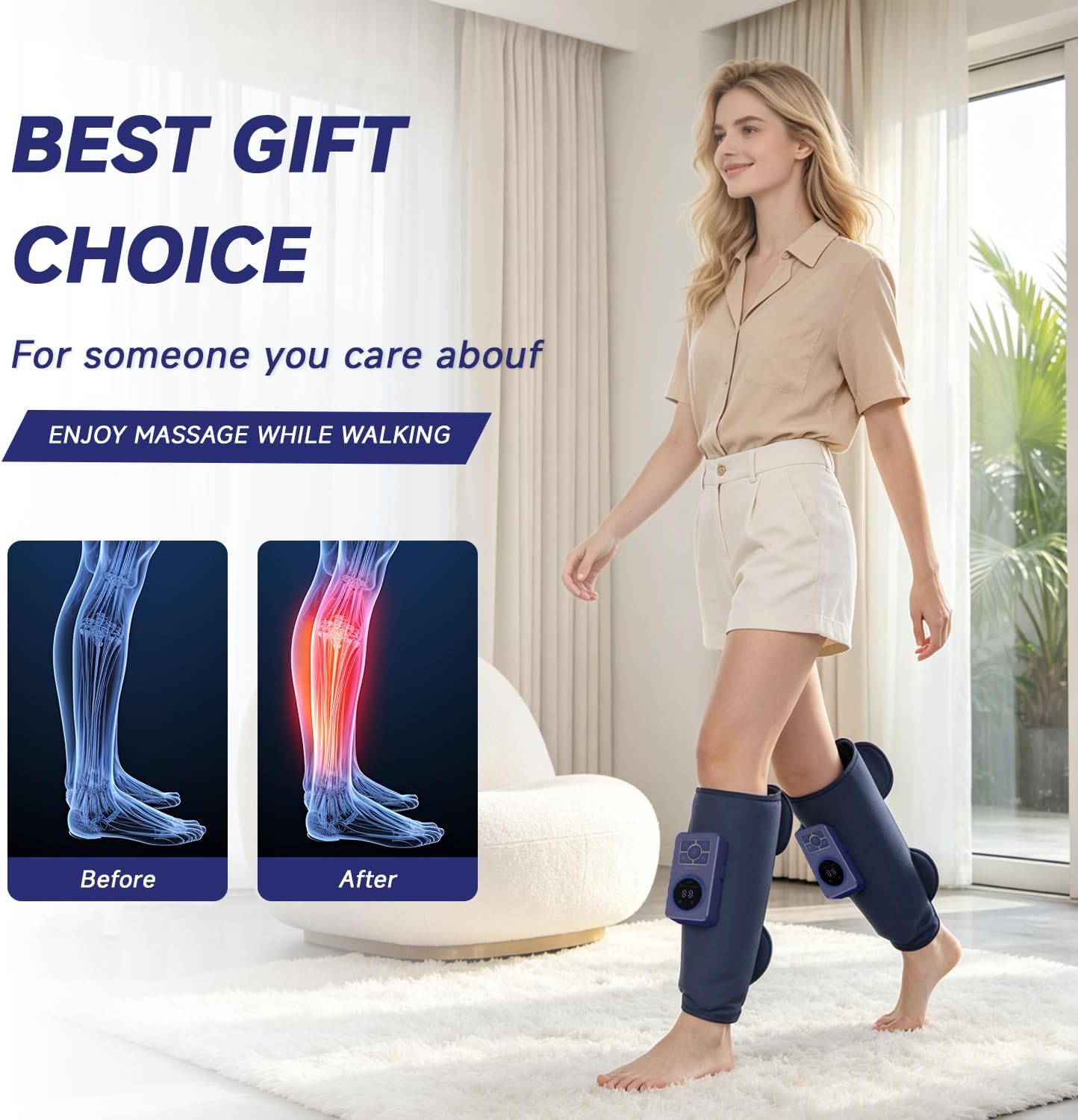 Leg Air Massager with Heat – Cordless Compression Wrap for Calves, Set of 2