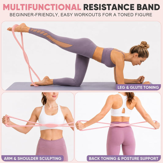 Figure 8 Resistance Bands, Exercise Bands for Stretching, 1Pcs | Fit Arms, Shoulder, Leg & Back, Non-Slip Handles, Home Gym, Yoga & Physical Therapy - Toning, Posture Correction,Women & Men