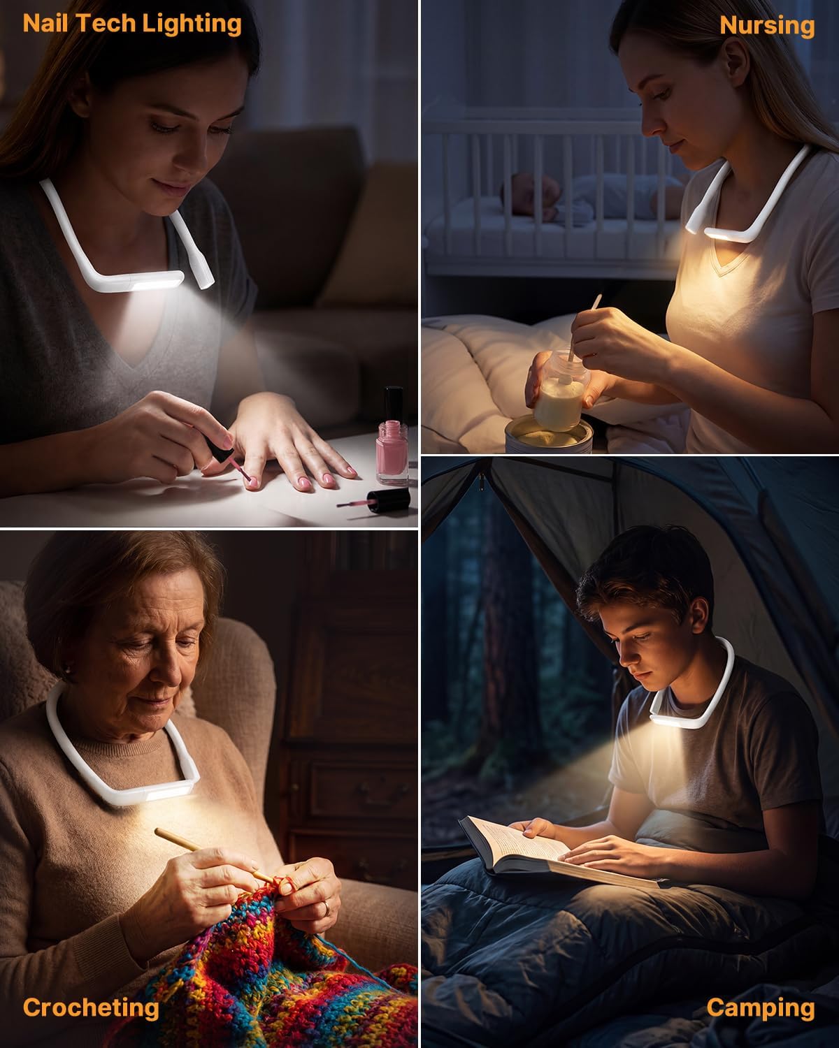 Neck Book Light, Rechargeable Reading Light, 3 Colors Dimmable | Back to School Supplies College Dorm Essentials Bed Lamp, Hands-Free, Dual Lamps, 80H Lasting Neck Light, Gifts for Gilrs