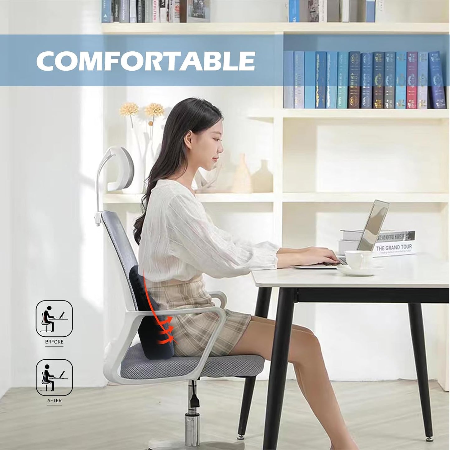 Super Cozy Lumbar Support Pillow for Car/Office Chair, 100% Memory Foam | Lumbar Pillow with Breathable Removable Cover, Ergonomic Design - Back Support for Back Pain Relief(Adjustable Strap, Black)