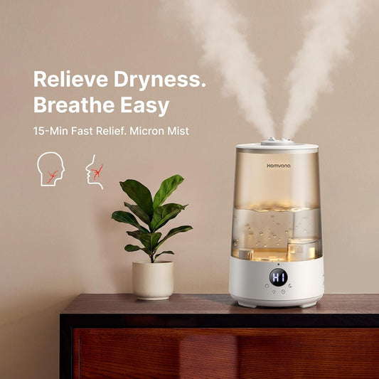 Homvana 3.6L Top-Fill Cool Mist Humidifiers for Bedroom, Large Room & Plants, 23dB Ultra-Quiet, Easy-to-Clean 2-in-1 Baby Humidifier & Oil Diffuser for Congestion Relief, Lasts Up to 4 Nights (Grey)