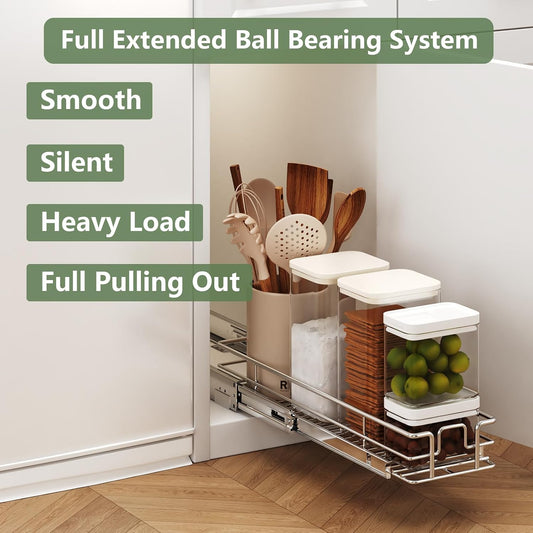 LOVMOR 2 Tier Individual Pull Out Cabinet Organizer 11" W x 18" D, Slide Out Kitchen Cabinet Storage Sliding Shelves