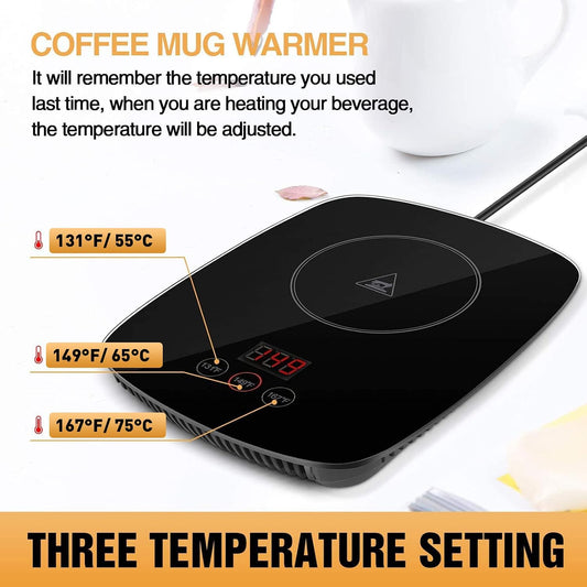 Coffee Mug Warmer,Upgrade Coffee Cup Warmer with 3 Temperature Setting, Adjustable Temperature Beverage Warmer with Auto Shut Off (Without Mug)