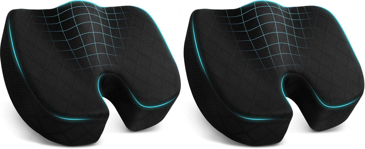 TushGuard Seat Cushion, Memory Foam Office Chair Cushion - Black, Large