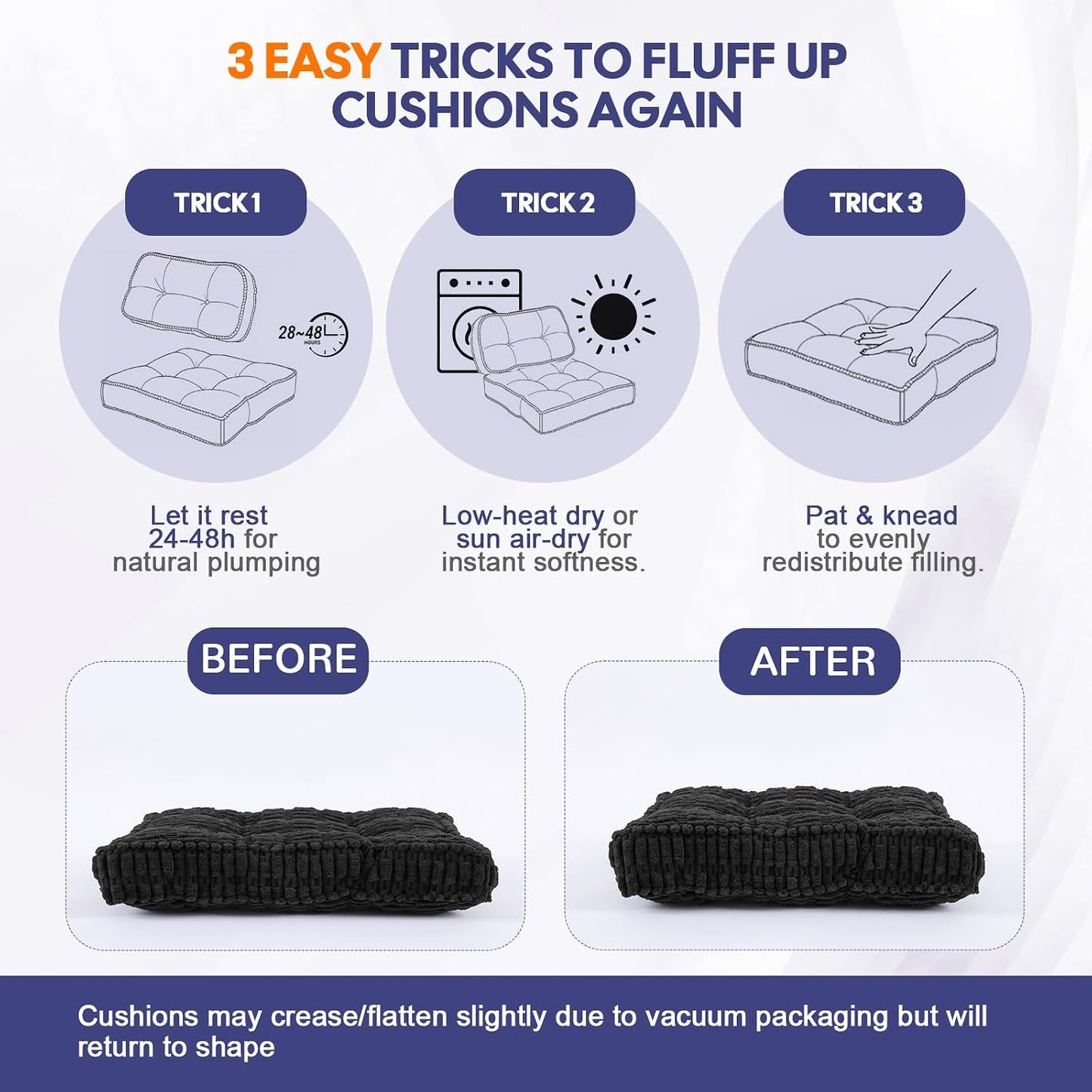 idee-home Recliner Cushions with Lumbar Support Pillow Set for Elderly | 20x20x5 Inch Recliner Seat Cushion Tufted, Large Square Seat Cushion Non-Slip Reduce Hip & Lumbar Pain
