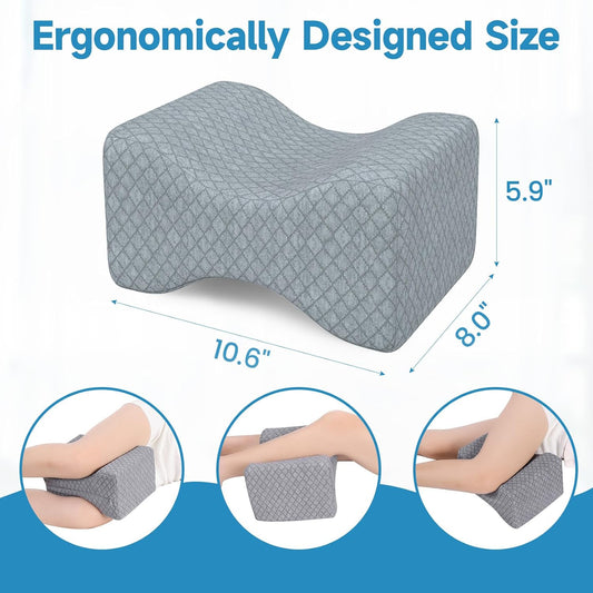 TranquilRelax Knee Pillow for Side Sleepers, Leg Pillow for Side Sleeping | Smooth Pillow for Spine Aligning, Comfortable Memory Foam Pillow for Hip, Back, Sciatica, Knee, Joints Pain (White)