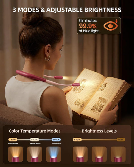Rechargeable Book Light,3 Colors and Brightness Adjustable Reading Light,Bendable Neck Light,100hrs Long-Lasting,Perfect Reading Lamp Gift for Books in Bed, Knitting,Repairing,Working
