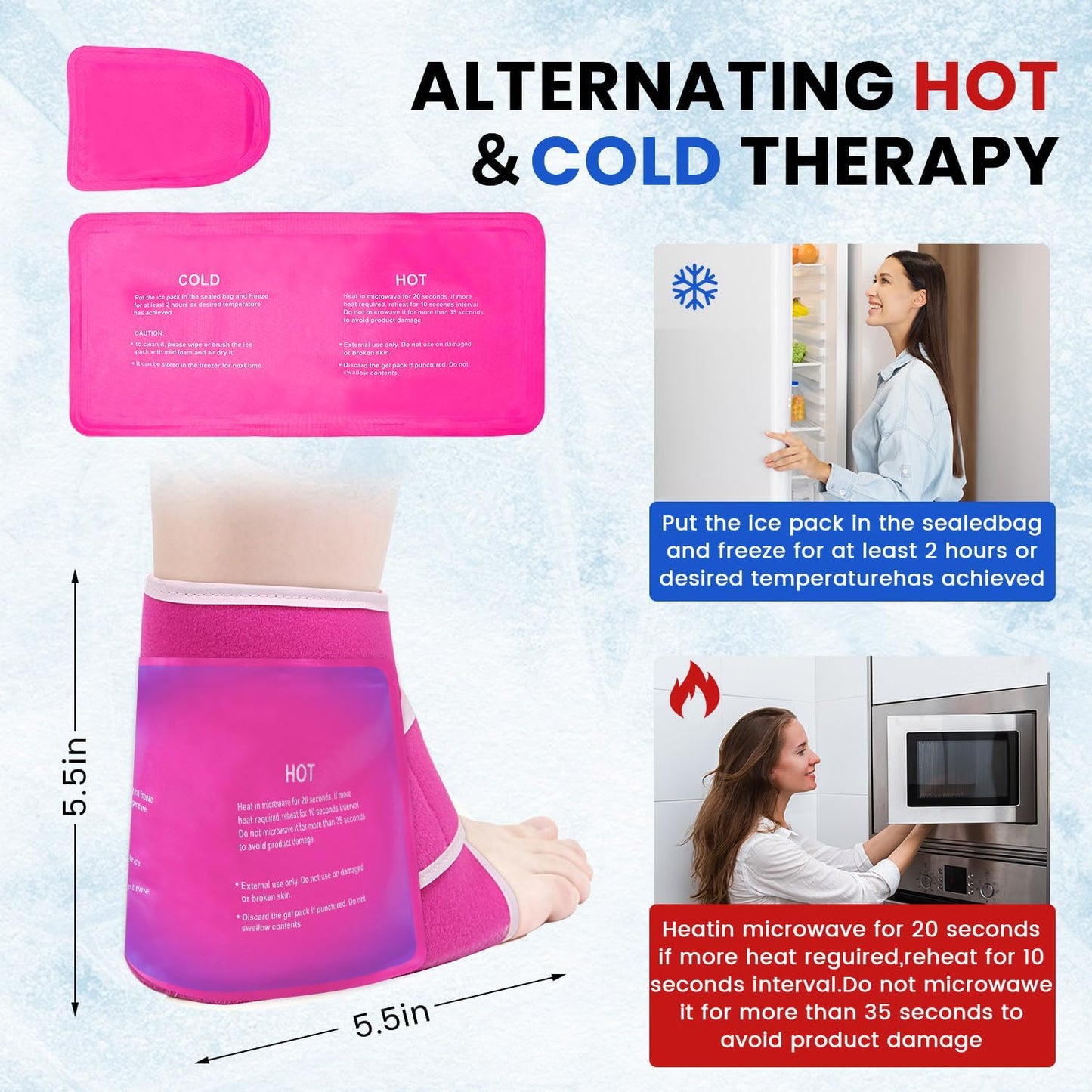 Ankle Ice Pack Wrap Reusable Gel Cold Compression for Foot Discomfort Ice Wrap for Feet Swelling and Recovery Plantar Fasciitis Achilles Tendonitis Sprained Ankles Heel Spur Pain Relief (Black)