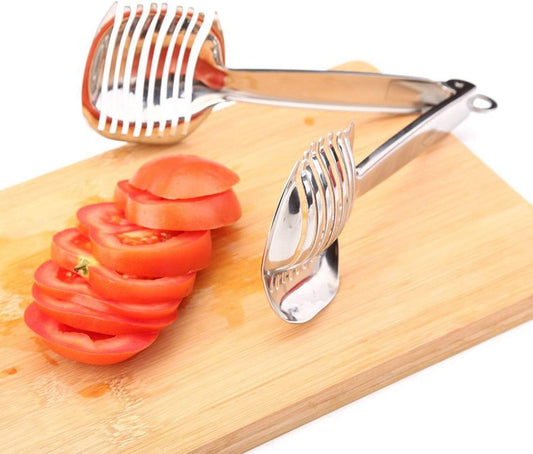 Tomato Slicer Lemon Cutter Multipurpose Handheld Round Fruit Tongs Stainless Steel Onion Holder Easy Slicing Kiwi Fruits & Vegetable Tools Kitchen Cutting Aid Gadgets Tool