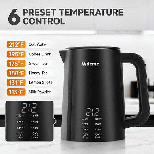 0.6L Small Travel Electric Kettle Smart Tea Coffee Kettle | 800W,6 Temperature Control,304 Stainless Steel,Dual Voltage 110-240V,12H Keep Warm