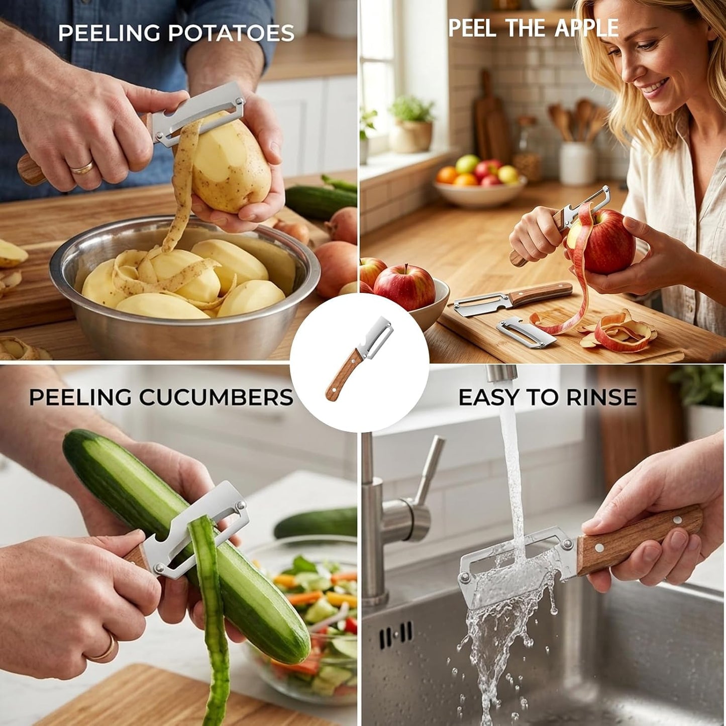 2 pcs Peelers for Kitchen, Zero Snag Wooden Kitchen Tool, Multifunctional Vegetable Peeler for Daily Meal Prep and Outdoor Use, Set of Two Zero-Snag Wooden Peelers with Ergonomic Design
