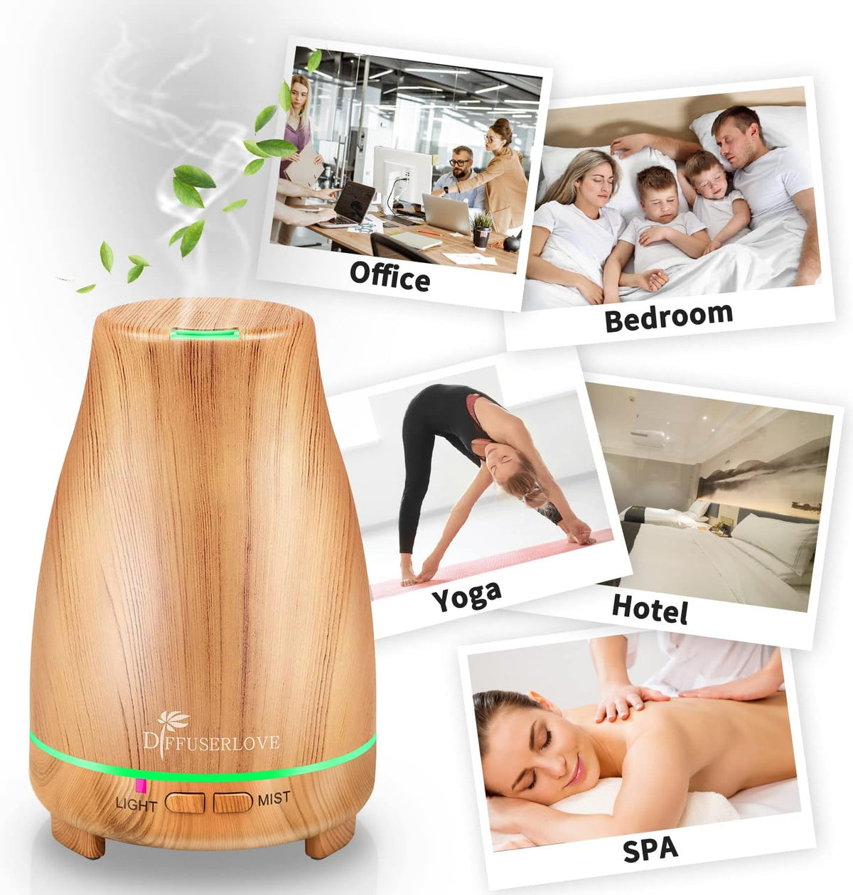 Diffuserlove Essential Oil Diffusers 200ML Remote Control Ultrasonic Mist Humidifiers BPA-Free Aromatherapy Diffuser with 7 Color Lights, Auto Shut-Off for Bedroom Office Kitchen