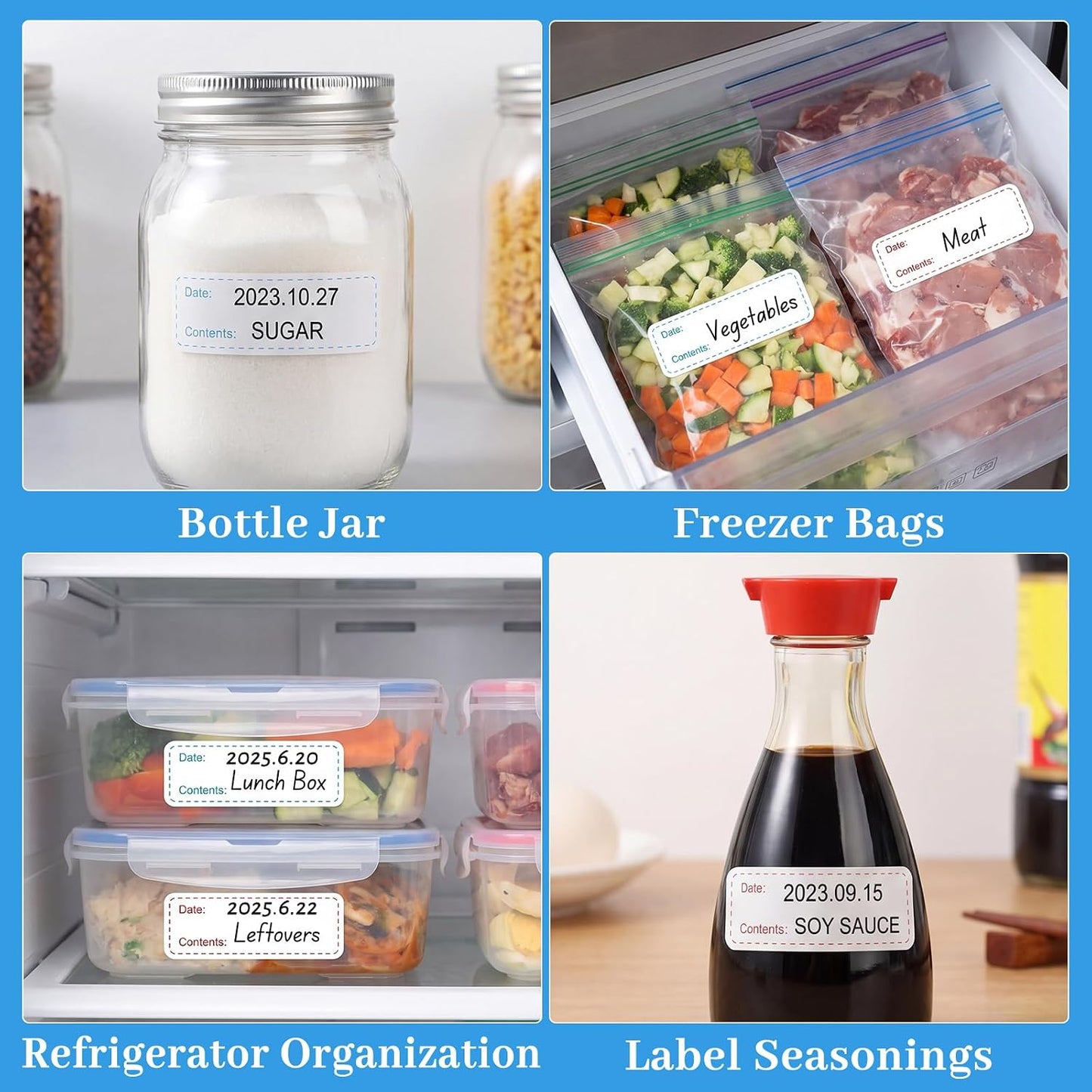 Thboxes 2 Rolls 600 Pieces Removable Freezer Labels, 1 x 3 Inch Food Labels Stickers for Refrigerator and Freezer Food Labeling, Dating Containers, Bags and Jars