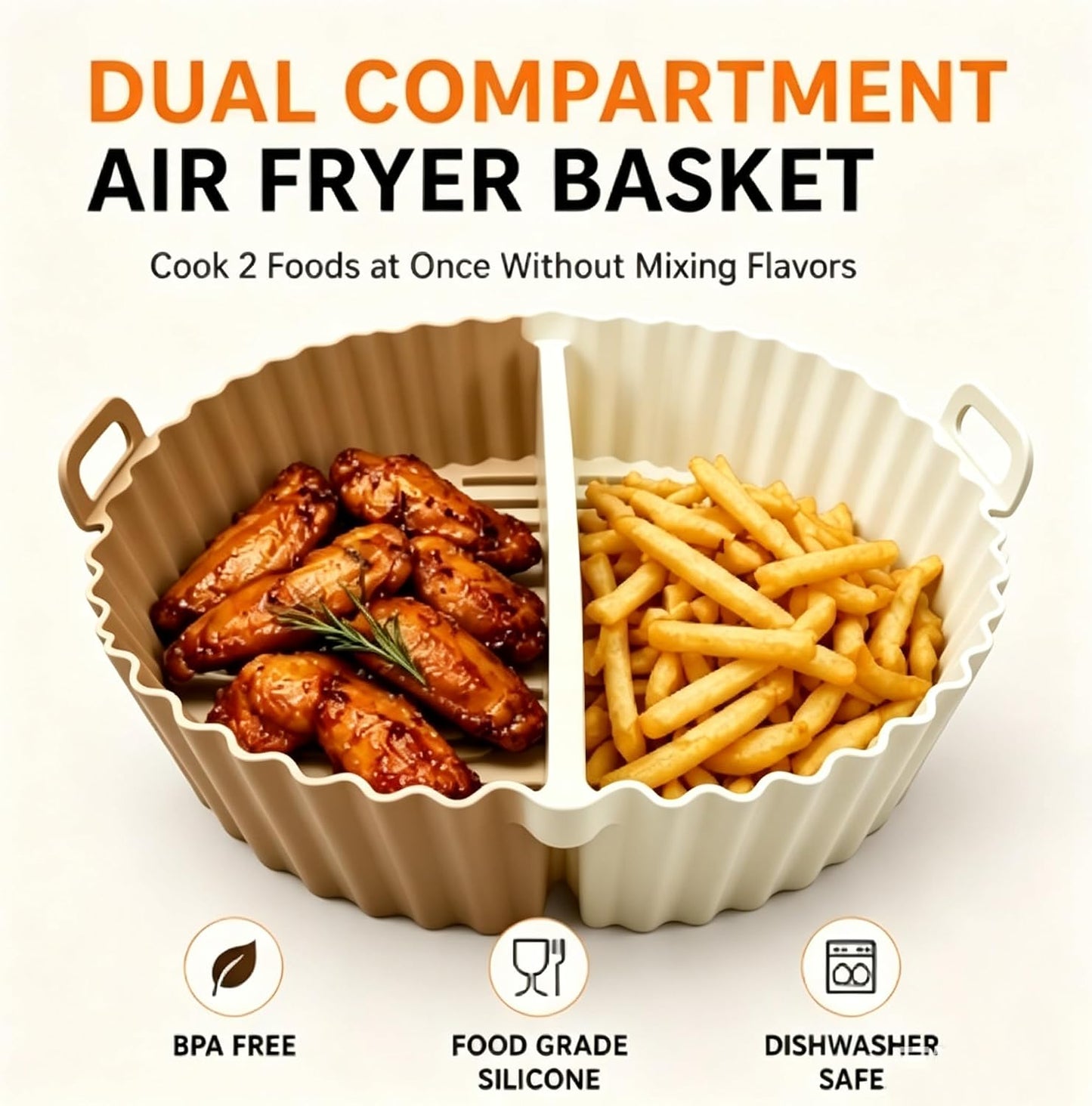 Round Silicone Air Fryer Liners Reusable 2PCS for Double Basket | Nonstick, Dishwasher Safe, Food Grade Silicone, Heat Resistant, Cook Two Foods at Once, Fits 3qt, 4qt, 5qt & 6qt Air Fryers