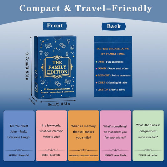 Family Conversation Cards - 55 Questions for Family Bonding, Teens & Adults | Fun Conversation Starters, Meaningful Family Game for Dinner Table, Road Trips & Quality Time
