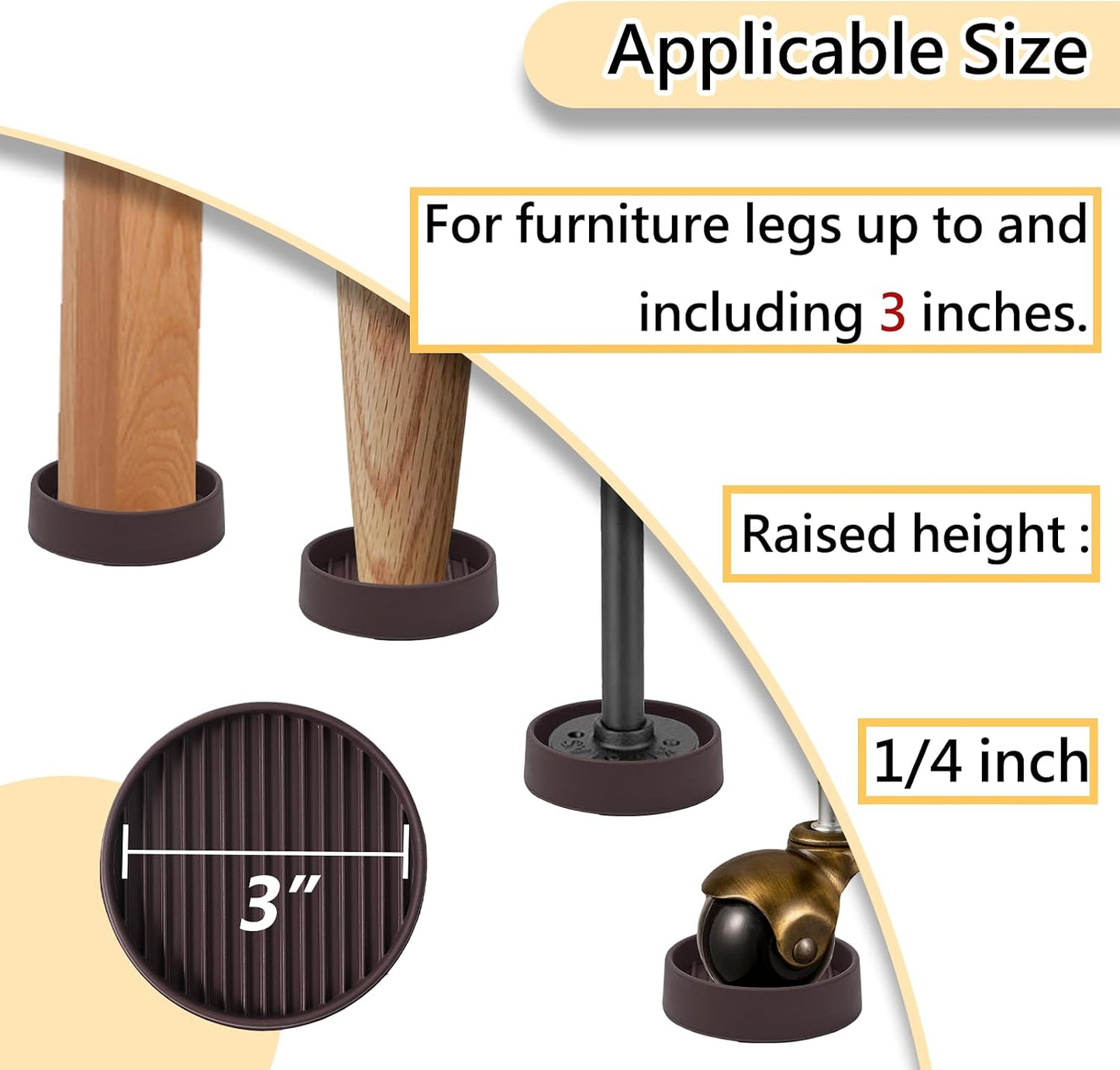 Jayen Rubber Furniture Caster Cups, Non-Slip Round Furniture Pads, 1.5" | Inner & Outer Anti-Slip Texture Helps Keep Beds and Couches from Sliding While Protecting Hardwood, Tile & Other Floors