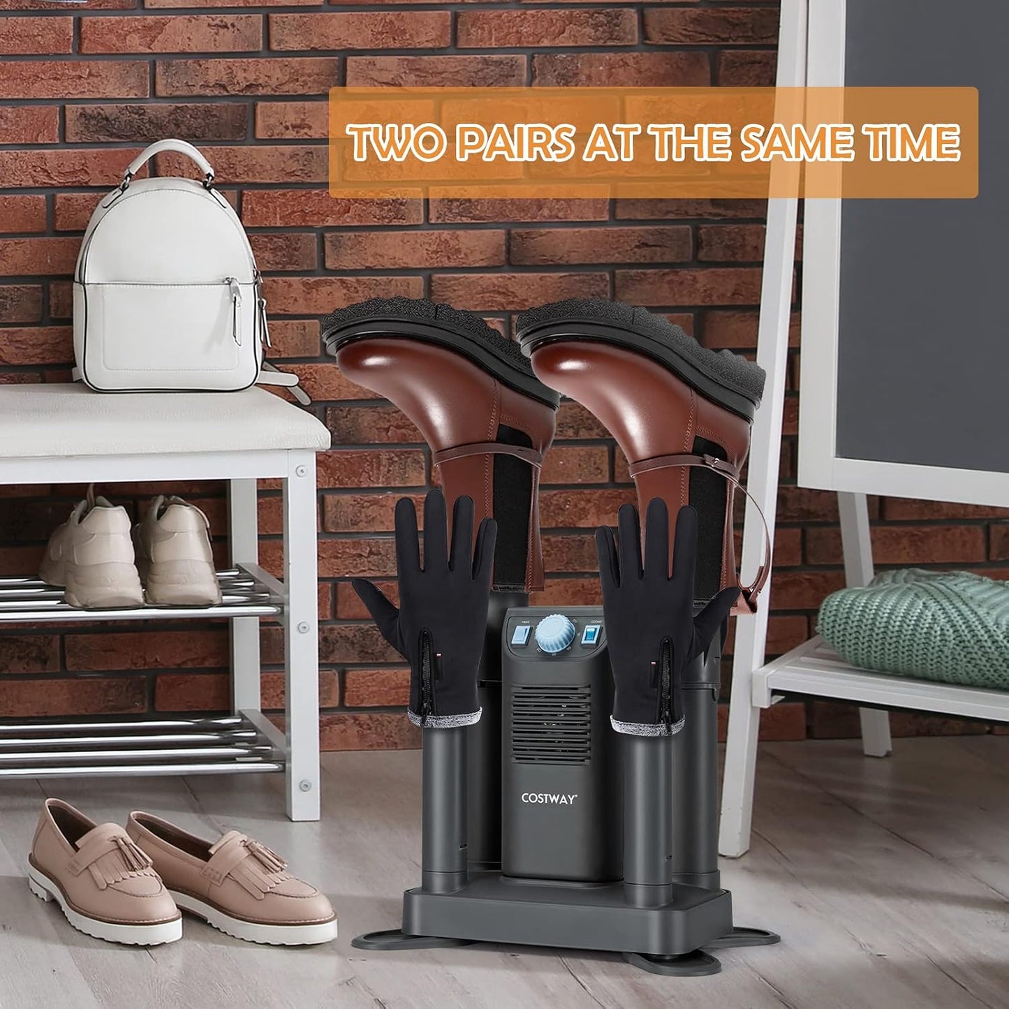 COSTWAY Boot Dryer, Shoe Dryers with 180 Mins Timer & Heating Blower, Ozone Disinfection, Extendable Design, Electric Shoe and Boot Warmer for Work Boots, Ski, Glove, Hats, Grey