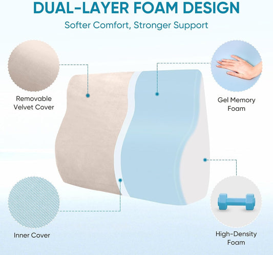 Lumbar Support Pillow for Recliner and Couch, Ergonomic Back Support Pillow | Dual-Layer Memory Foam, Soft Velvet Cover, Lower Back Pain Relief, Back Cushions for Recliner, Sofa & Gaming Chair