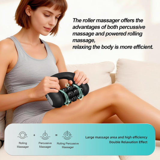 Electric Muscle Roller for Post-Workout Recovery, Deep Rolling Massager for Legs, Calves, Back & Neck, Handheld Powered Rolling Tool, Rechargeable, 3 Speed Fitness Recovery