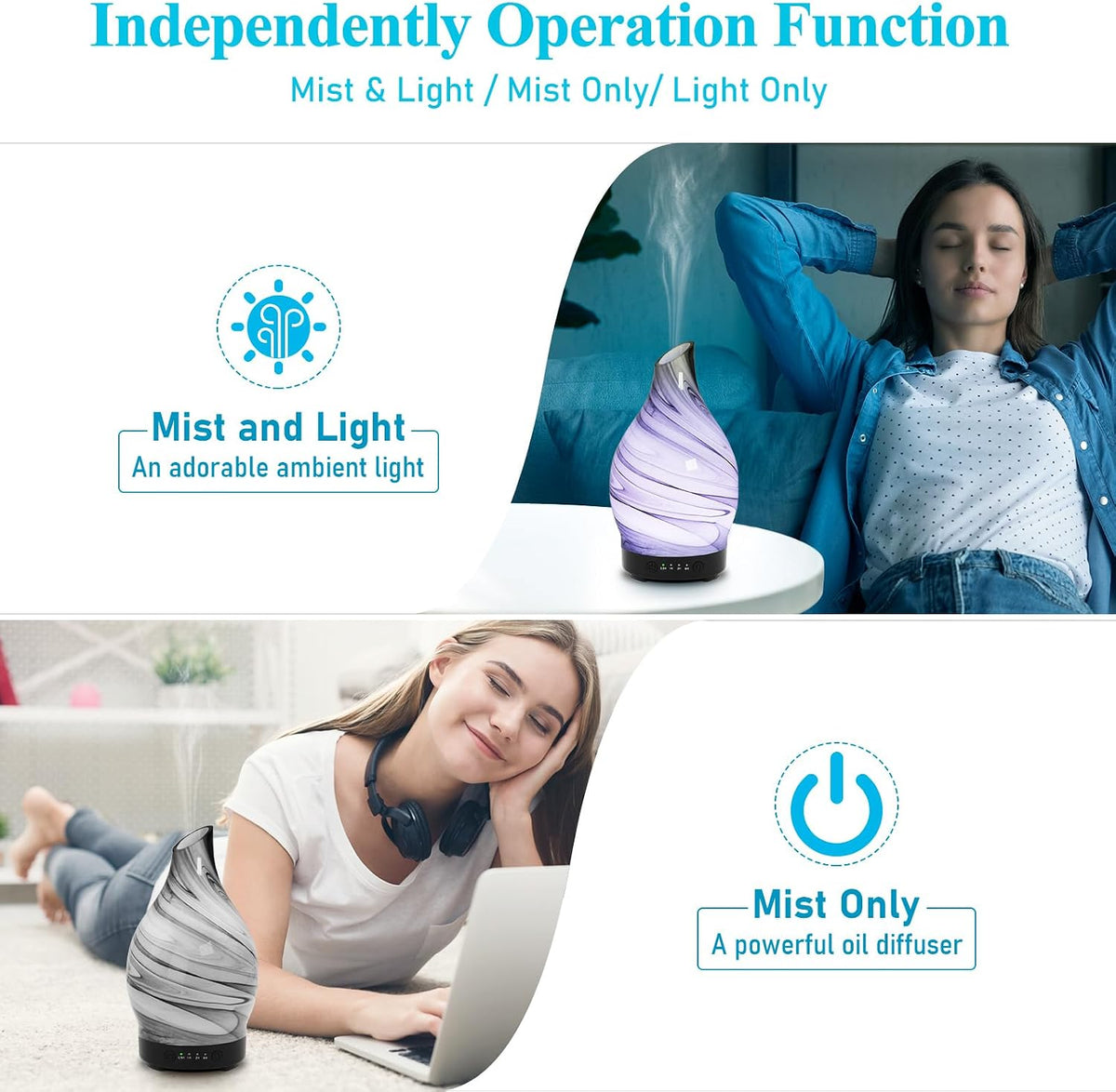 Essential Oil Diffuser 120ML Glass Aromatherapy Diffuser with 4 Timer Settings & 7 Color Changing Lights, Auto Shut-Off, Ultra Quiet Oil Diffuser for Home, Office, Yoga, Spa