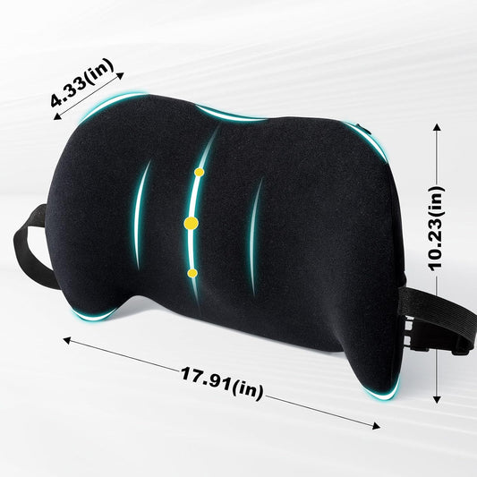 BYMECOST Lumbar Support Pillow for Car, Memory Foam Car Back Cushion | Car Seat Back Pillow for Driving, Adjustable Strap, Ergonomic Lower Back Support Pillow, Office Chairs and Wheelchairs