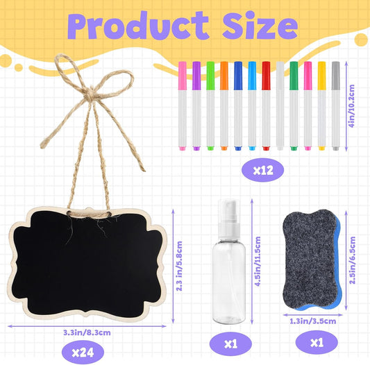 NEBURORA 24 Pcs Mini Erasable Wood Chalkboard Signs with Hanging String Reusable Double-Sided Blackboards for Message Boards Hanging Signs Price Labels Table Numbers Plant Name Tags