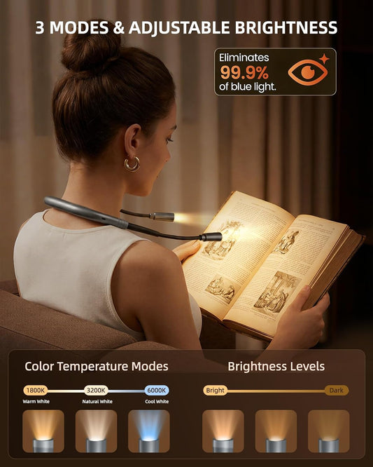 Rechargeable Book Light,3 Colors and Brightness Adjustable Reading Light,Bendable Neck Light,100hrs Long-Lasting,Perfect Reading Lamp Gift for Books in Bed, Knitting,Repairing,Working