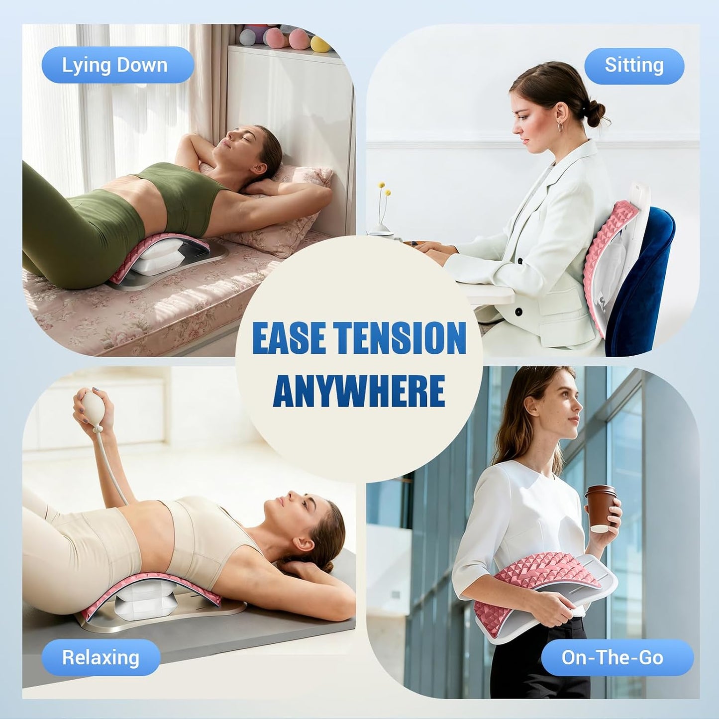 Back Stretcher for Back Pain, Adjustable Height & Soft Sponge Material | Lumbar Back Stretcher With Acupressure Points, Air Pump Adjustable Height, Spine Stretching Support, Scoliosis, Manual Includ