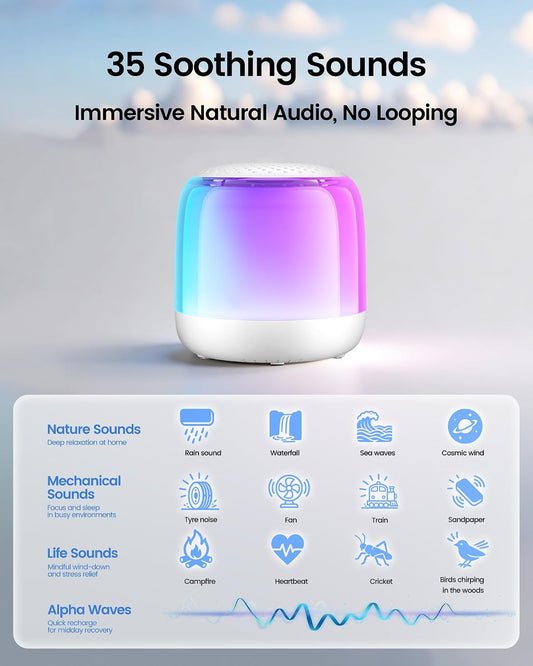 Glocusent Nano-Glow White Noise Machine,35 Sounds&12 Light Modes for Sleep