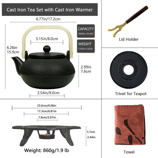 Cast Iron Candle Warmer for Tea Kettle or Tea Pot, Tea Light Warmer, Teapot and Dish Cups Heater, Pan Trivet, Vintage Decorative Stands for Heat Tea or Coffee Milk(Round)