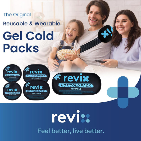 REVIX Ice Packs for Injuries, 5 Pack Hot & Cold Gel for Knee & Back, Purple | Adjustable Strap, Flexible Cooling Wrap for Shoulder, Neck & Arm, for Surgery Recovery, Muscle Relaxation