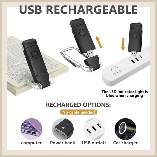 Retisee USB Rechargeable Book Light for Reading in Bed Foldable Clip on LED Booklight 3 Amber Colors &2 Brightness Dimmable Long Lasting Portable Bookmark Lamp for Book Lovers
