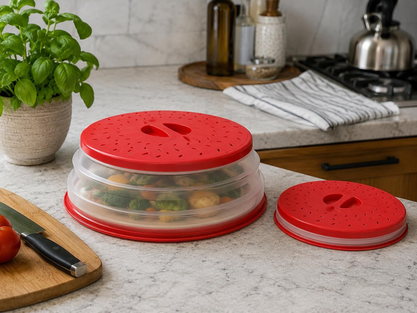 Collapsible Microwave Splatter Cover for Food 10.5 Inch Vented Blue