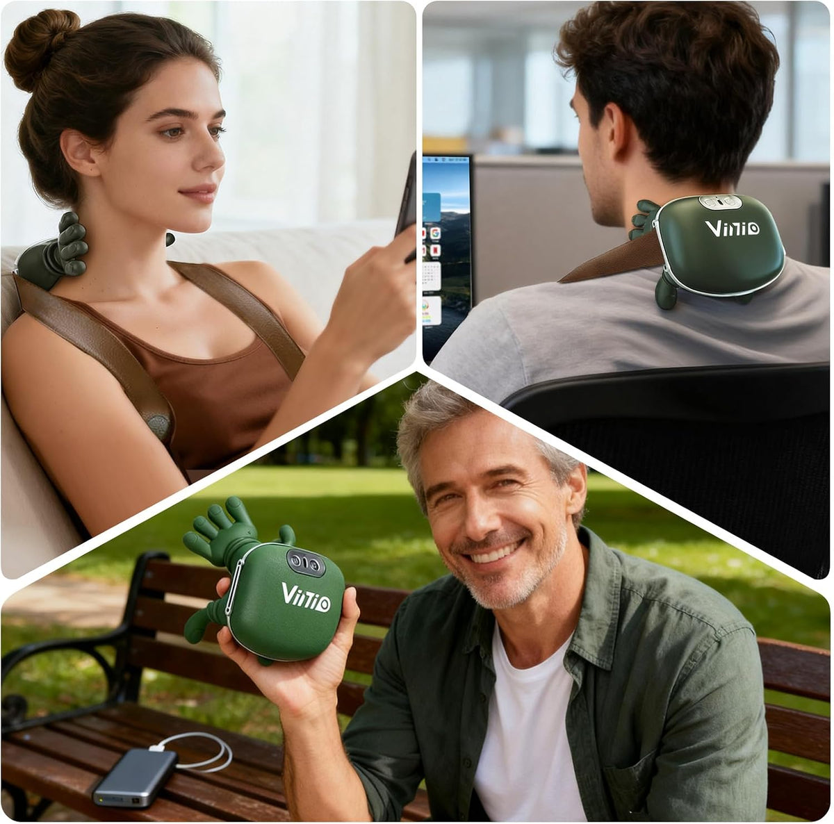 Vinid Bionic Neck and Shoulder Massager with Heat, 4D Kneading Massage, Simulated Human Hand Design for Pain Relief and Muscle Relax, Neck Massager Pillow Ideal for Valentines Gift, Green