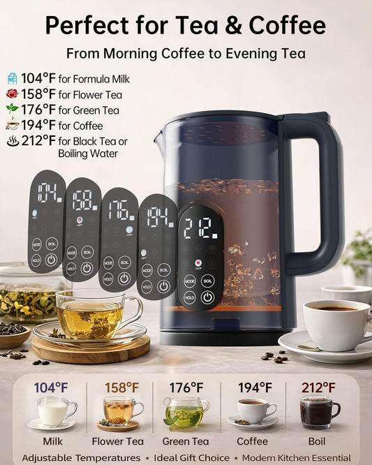 Electric Kettle with Temperature Control, 1.7L Hot Water Kettle for Tea, Coffee & Daily Use, 5 Presets, 2H Keep Warm, Stainless Steel Interior, Auto Shut-Off, Cordless Electric Tea Kettle, Blue