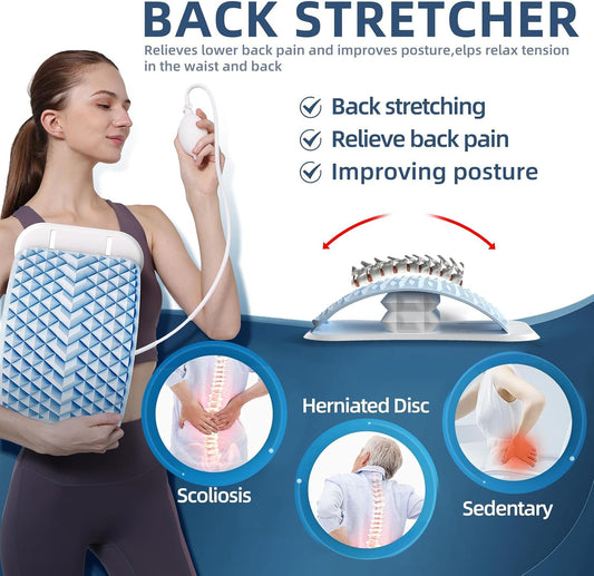 Back Stretcher with Air-Adjustment for Lower Back Pain Relief, Lumbar Support Board with 10 Inch Wide Elastic Panel for Spine Decompression, Multi-Level Back Cracker for Posture Improve & Scoliosis