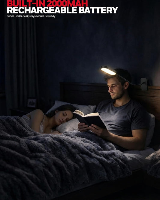 Honeywell Clip On Reading Light, Rechargeable Gooseneck CRI95 4000K Dimming | 2000mAh Battery,Touch Desk Lamp White Light Mode,Eye-Caring Study Lamp With Clamp for Bed/Headboard/Table/Dorm/Home Office
