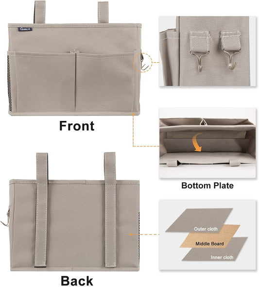Surblue Bedside Caddy Hanging Bed Organizer Storage Bag Pocket for Bunk and Hospital Beds, College Dorm Rooms Baby Bed Rails,Camp (8 Pockets),Gray