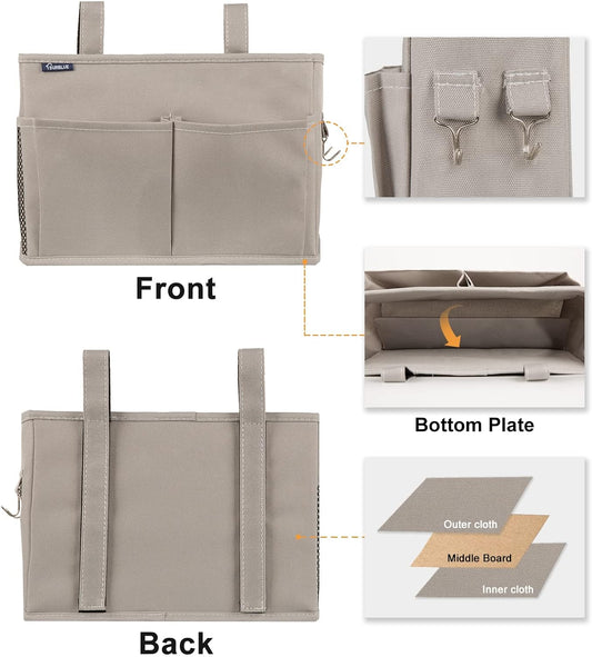 Surblue Bedside Caddy Hanging Bed Organizer Storage Bag Pocket for Bunk and Hospital Beds, College Dorm Rooms Baby Bed Rails,Camp (8 Pockets),Gray