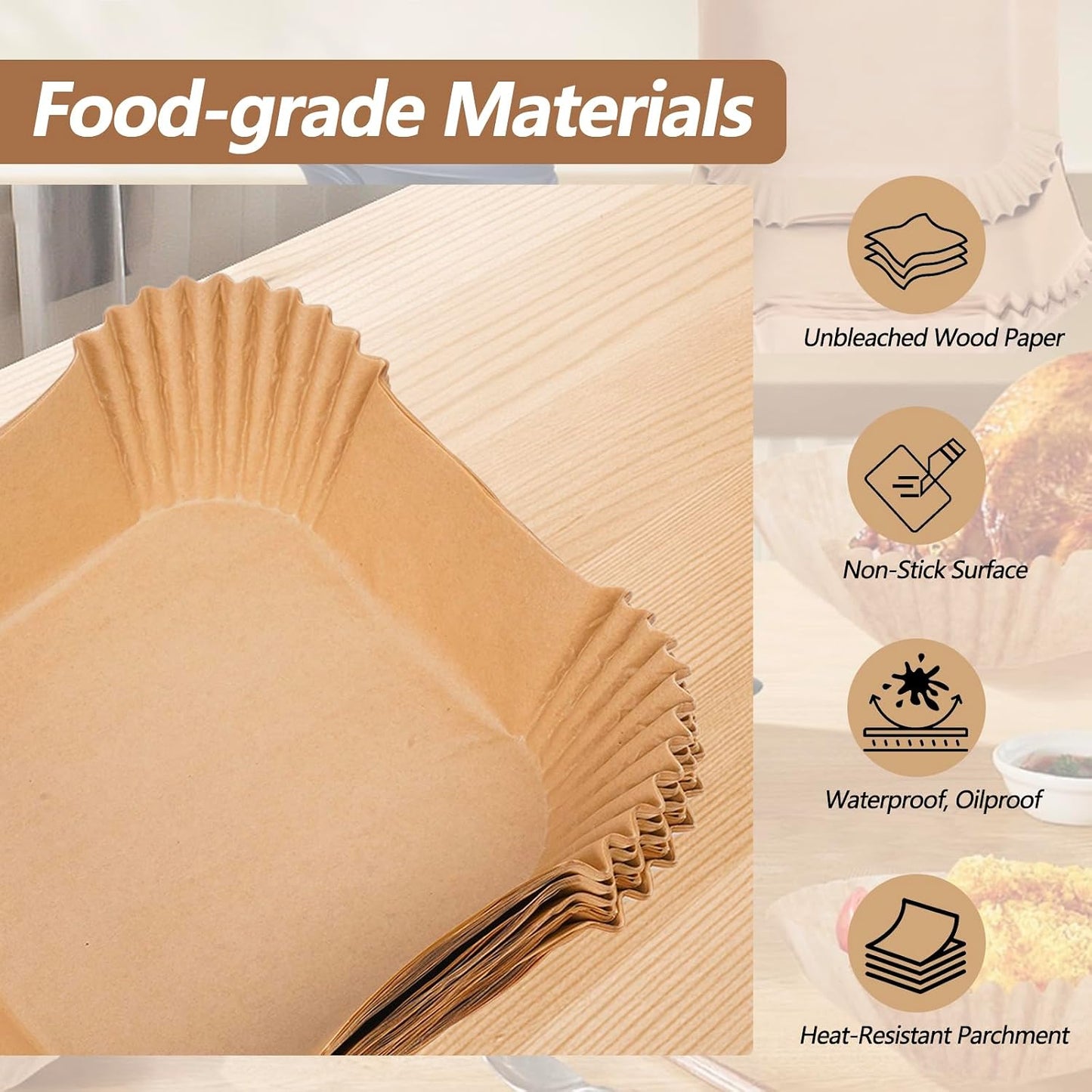 Ecfvtp Air Fryer Disposable Paper Liner, 100PCS Food Grade Parchment Liners for Ninja DZ201, Air Fryer Accessories Baking Paper (9 * 6,Thicken Natural)