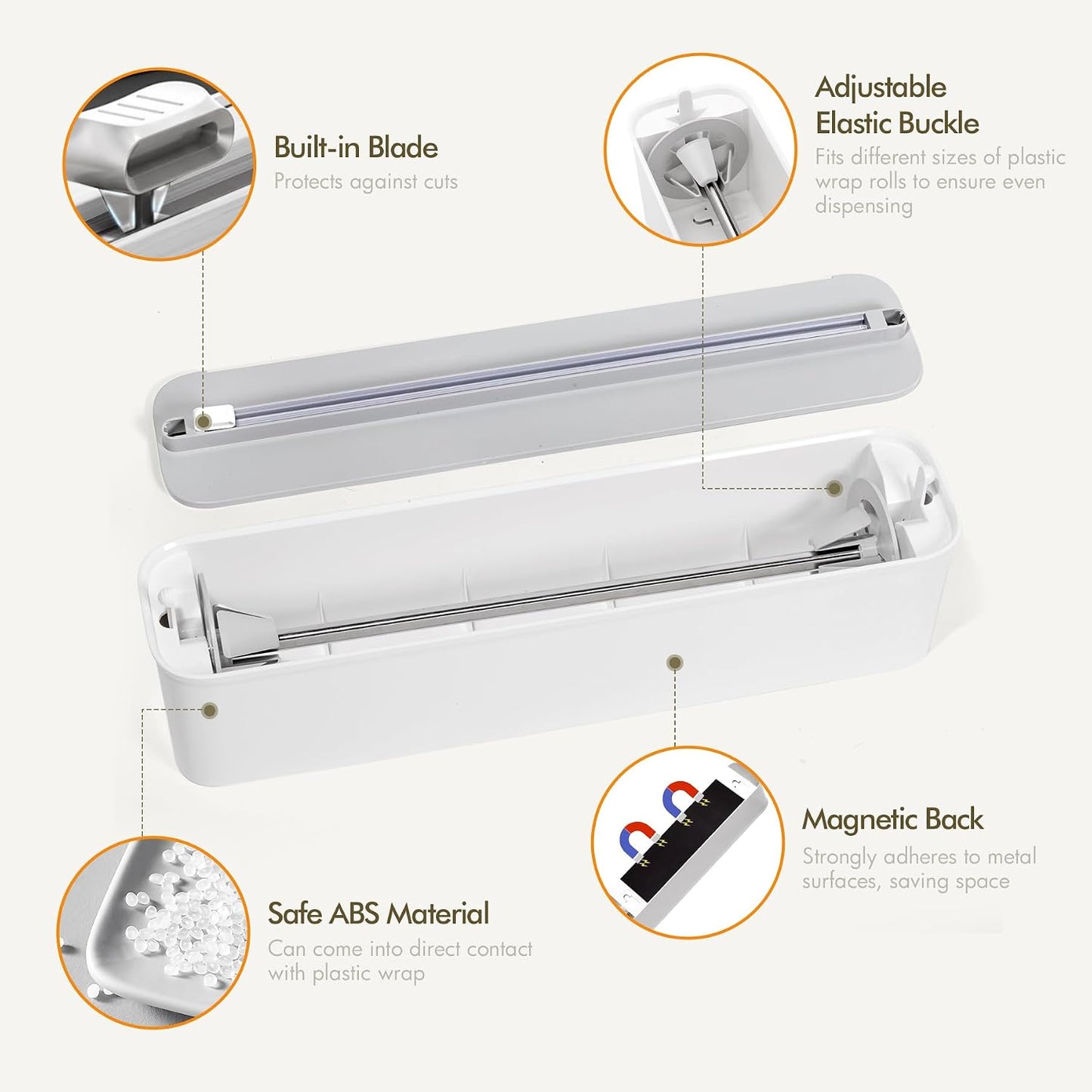 Aluminum Foil & Plastic Wrap Dispenser with Cutter - Magnetic & No-Drill Wall Mount, Cling Film Dispenser for Countertops & Cabinets, Space-Saving Kitchen Organizer - Fits 150 m Rolls, Black