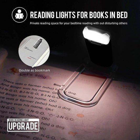 EGWASER Book Reading Light, Portable USB Rechargeable LED Clip on Book Lights for Reading in Bed, 3 Brightness Adjustable Dimmable Bookmark Light for Eye-Protection, Reading Lamp (White)