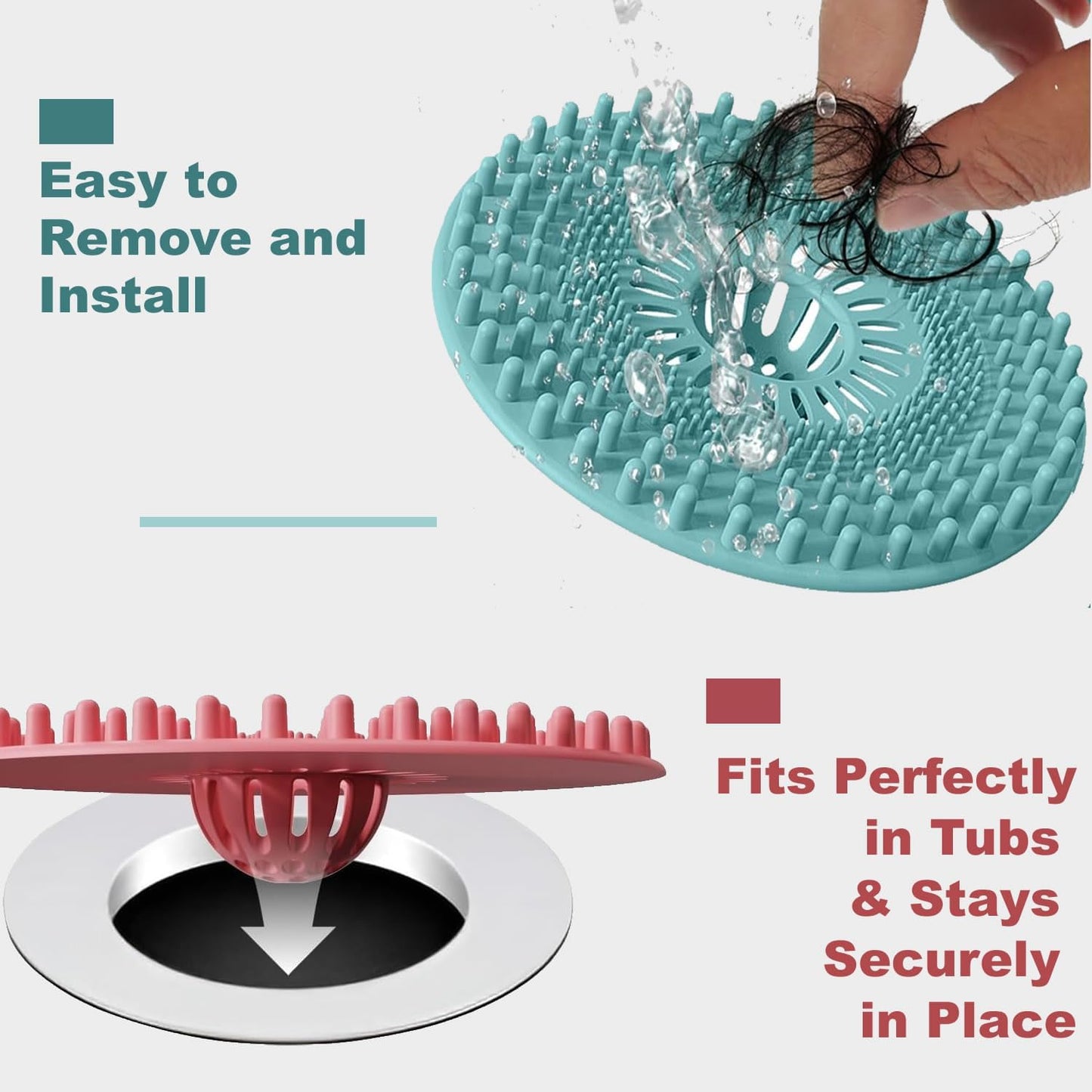 Silicone Hair Catcher for Shower Drain & Bathtub – 3 Pack (Grey/Blue/Pink) | Anti-Clog Drain Strainer with Strong Suction, Drain Cover Bathroom Tub, Sink Floor Pet Hair Stopper Trap Protector, Patented
