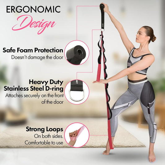 10-Loop Yoga Strap with Door Anchor for Stretching & Flexibility | Improve Flexibility, Balance and Deep Stretching with a Versatile Yoga Accessory for All Fitness Levels