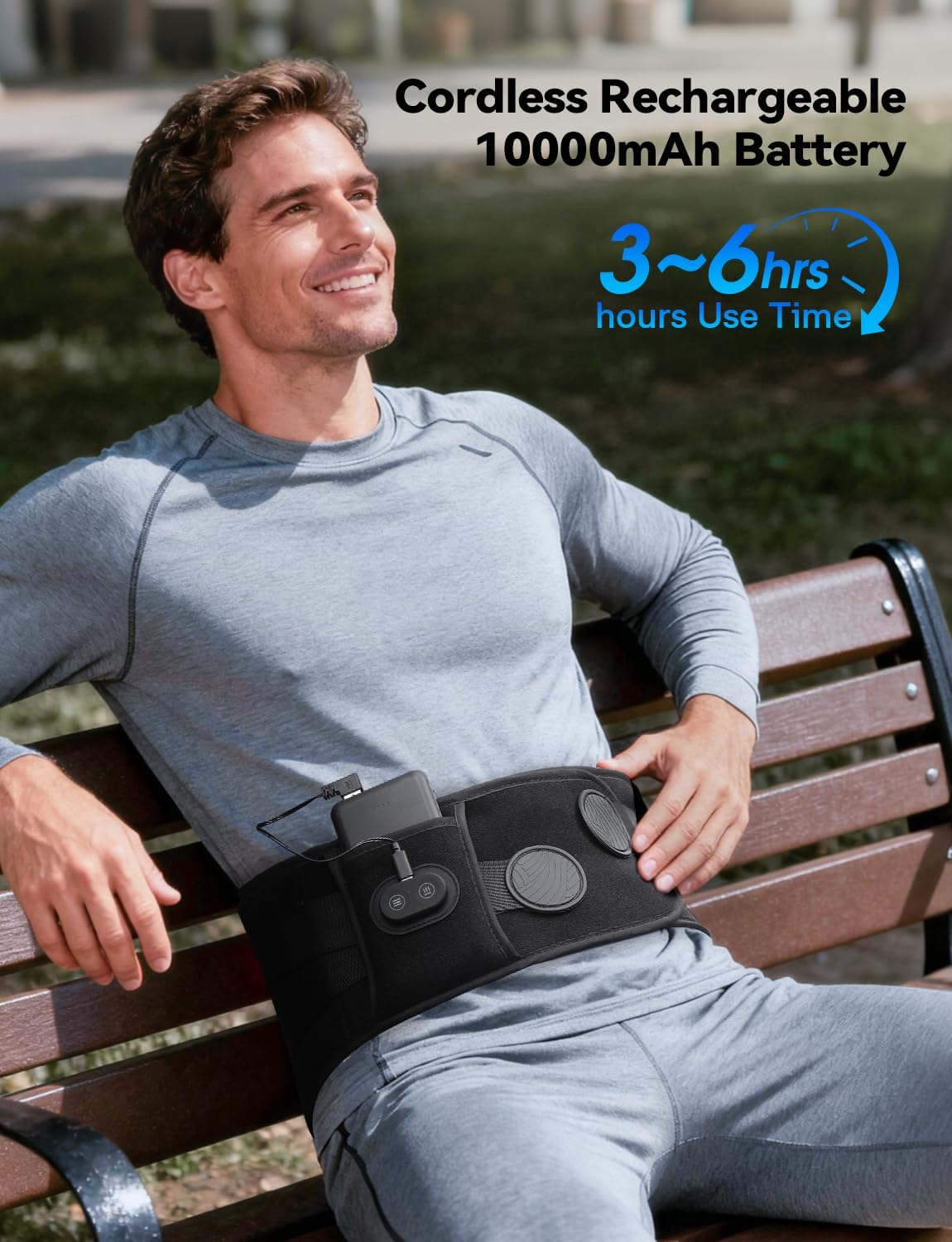Cordless Heating Pad with Massager for Back Pain Relief, Gift for Women Men Mother Father, 47-60" Portable Lower Back Massager, Wearable Wireless Heating Pad for Cramps with 3 Heat&Timer, 5 Vibration