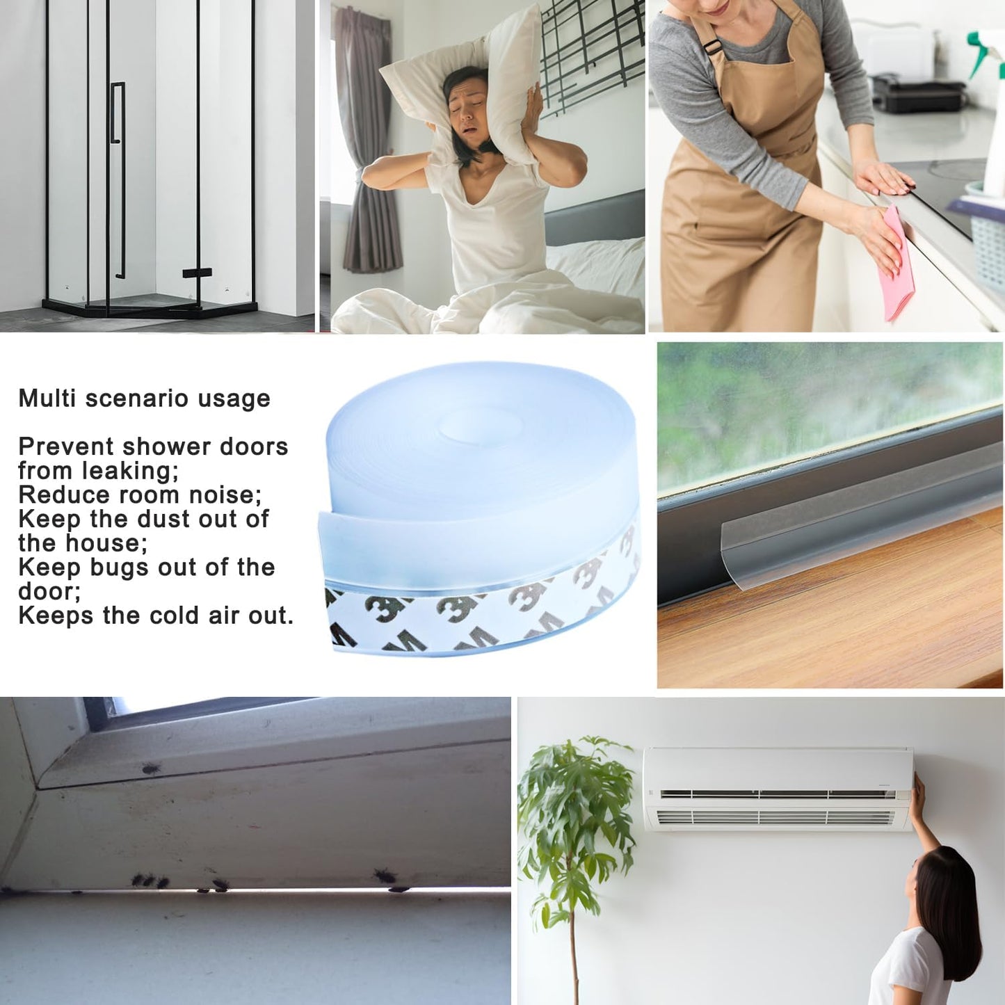 Silicone Clear Weather Stripping Door Seal, Silicone Seal Strip, Sliding Door Seal Weather Stripping, Door Draft Stopper for Side of Door, Self-Adhesive Insulation Tape for Gaps (25mm;26Ft)