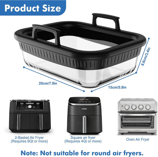 Air Fryer Accessories for Ninja Foodi DZ401, DZ550, SL401, SL451 10Qt | Glass Liners with Silicone Handles for 4-6 Qt Air Fryer, Heat-resistant, Dishwasher-safe, BPA-free